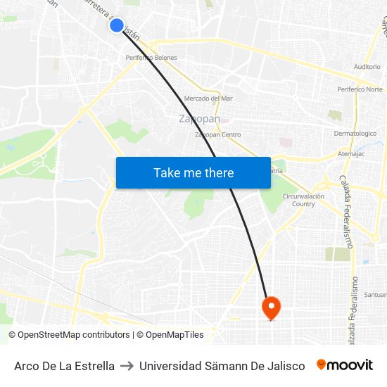 Arco De La Estrella to Universidad Sämann De Jalisco map