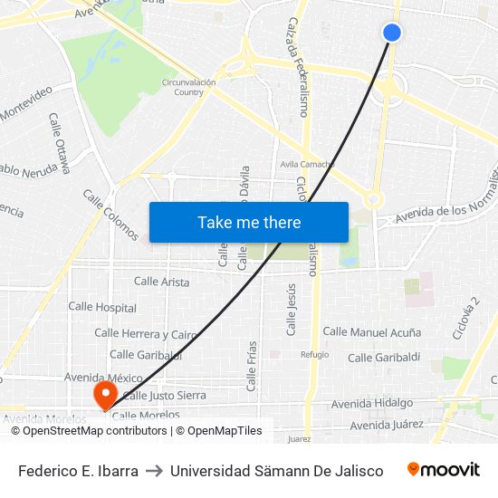 Federico E. Ibarra to Universidad Sämann De Jalisco map