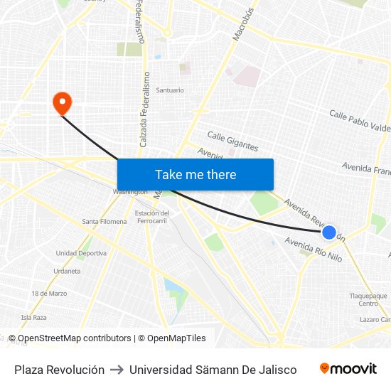 Plaza Revolución to Universidad Sämann De Jalisco map