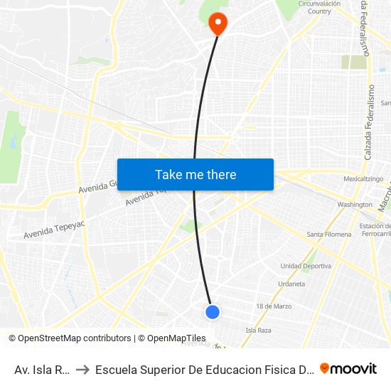Av. Isla Raza to Escuela Superior De Educacion Fisica De Jalisco map