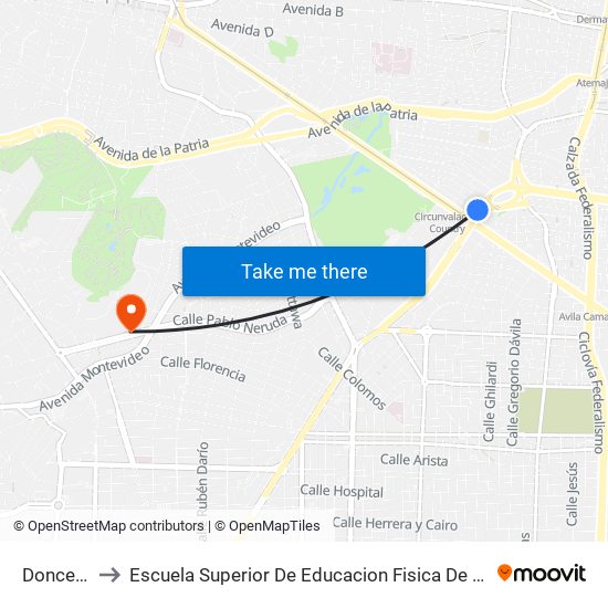 Donceles to Escuela Superior De Educacion Fisica De Jalisco map