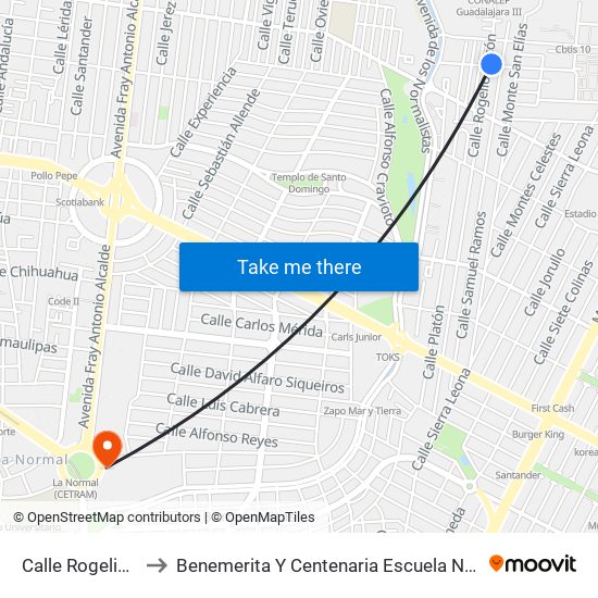 Calle Rogelio Bacon to Benemerita Y Centenaria Escuela Normal De Jalisco map