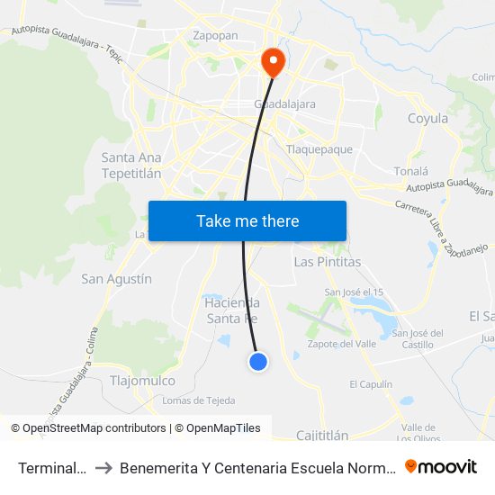 Terminal 619 to Benemerita Y Centenaria Escuela Normal De Jalisco map