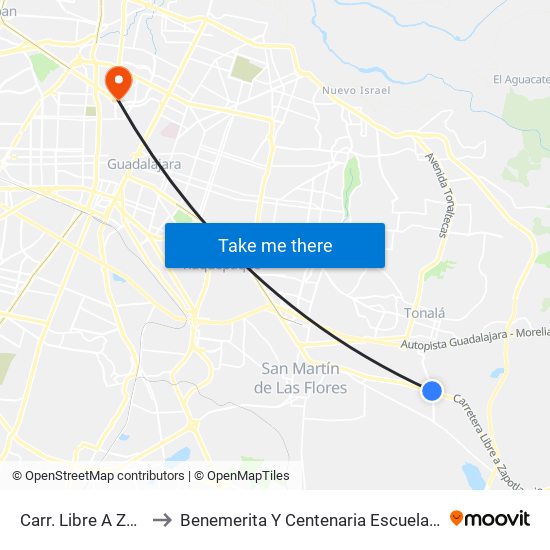 Carr. Libre A Zapotlanejo to Benemerita Y Centenaria Escuela Normal De Jalisco map