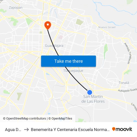 Agua Dulce to Benemerita Y Centenaria Escuela Normal De Jalisco map