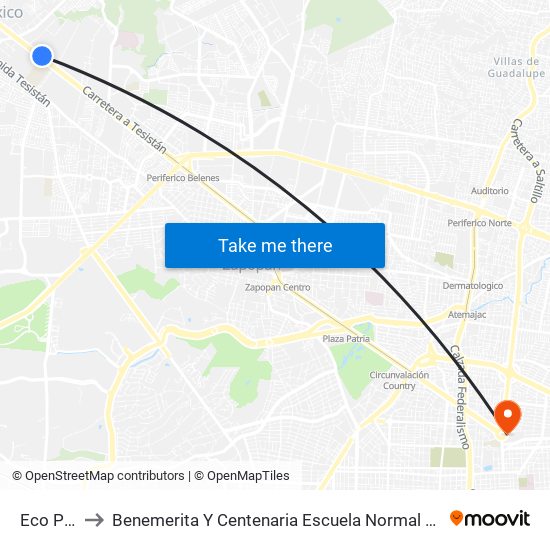 Eco Park to Benemerita Y Centenaria Escuela Normal De Jalisco map