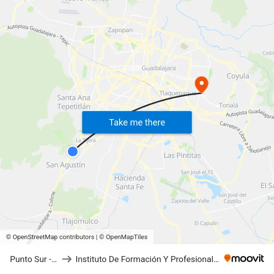 Punto Sur - López Mateos to Instituto De Formación Y Profesionalización De La Fiscalía General De Jalisco map