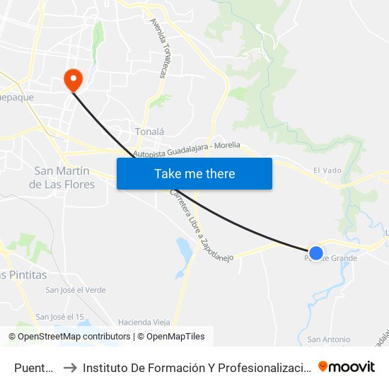 Puente Grande to Instituto De Formación Y Profesionalización De La Fiscalía General De Jalisco map