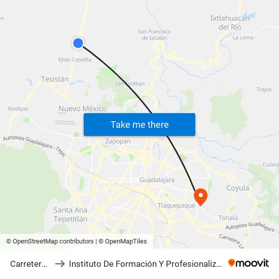 Carretera A Colotlán to Instituto De Formación Y Profesionalización De La Fiscalía General De Jalisco map