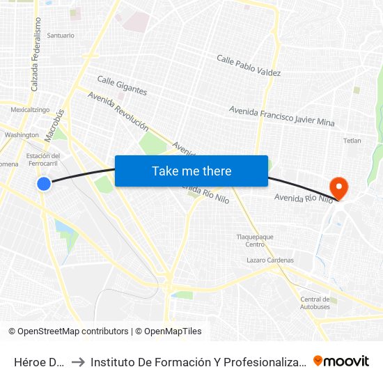 Héroe De Nacozari to Instituto De Formación Y Profesionalización De La Fiscalía General De Jalisco map