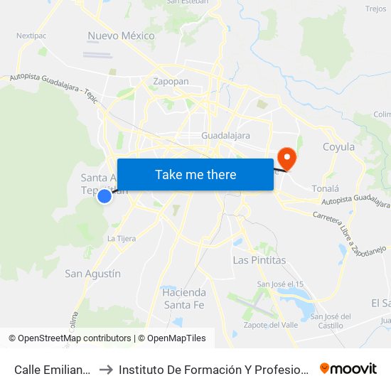 Calle Emiliano Zapata / Hidalgo to Instituto De Formación Y Profesionalización De La Fiscalía General De Jalisco map