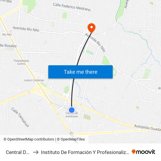 Central de Autobuses to Instituto De Formación Y Profesionalización De La Fiscalía General De Jalisco map