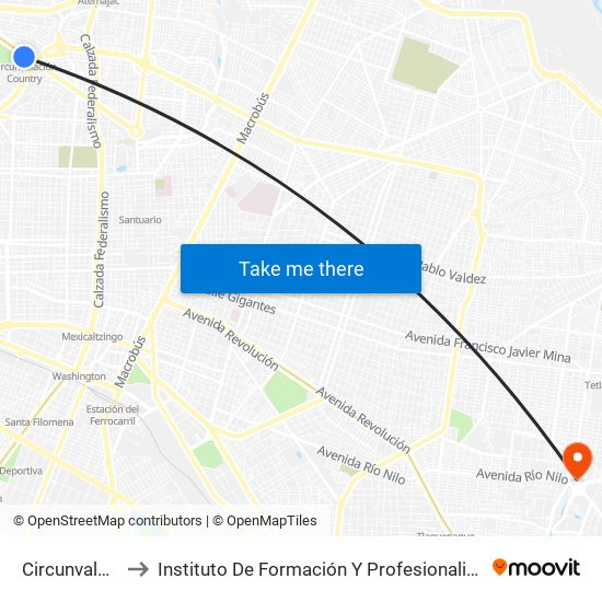 Circunvalación Country to Instituto De Formación Y Profesionalización De La Fiscalía General De Jalisco map