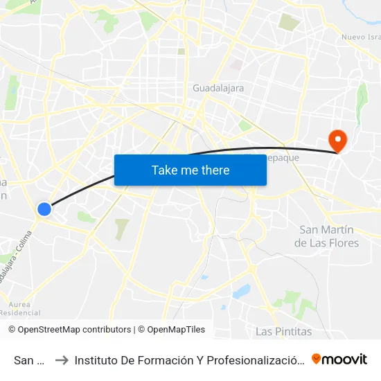 San Antonio to Instituto De Formación Y Profesionalización De La Fiscalía General De Jalisco map