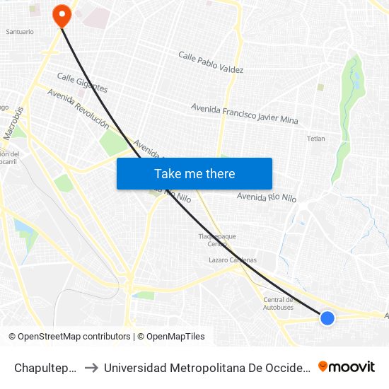 Chapultepec to Universidad Metropolitana De Occidente map