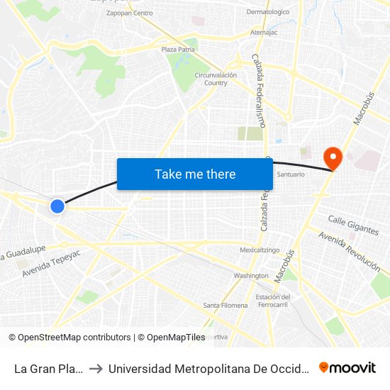 La Gran Plaza to Universidad Metropolitana De Occidente map