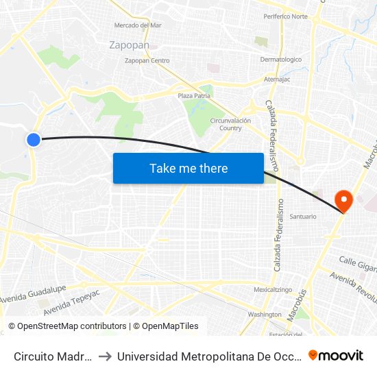 Circuito Madrigal to Universidad Metropolitana De Occidente map