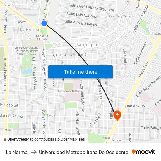 La Normal to Universidad Metropolitana De Occidente map