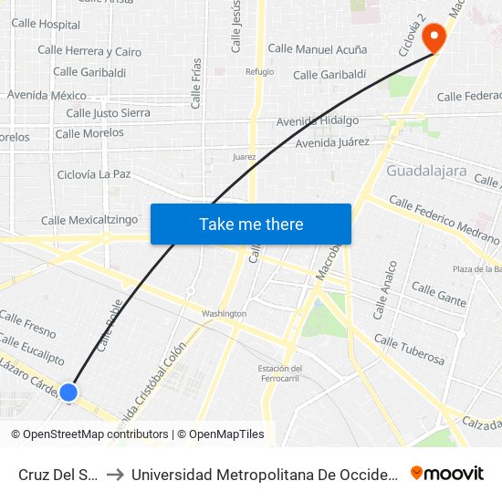 Cruz Del Sur to Universidad Metropolitana De Occidente map