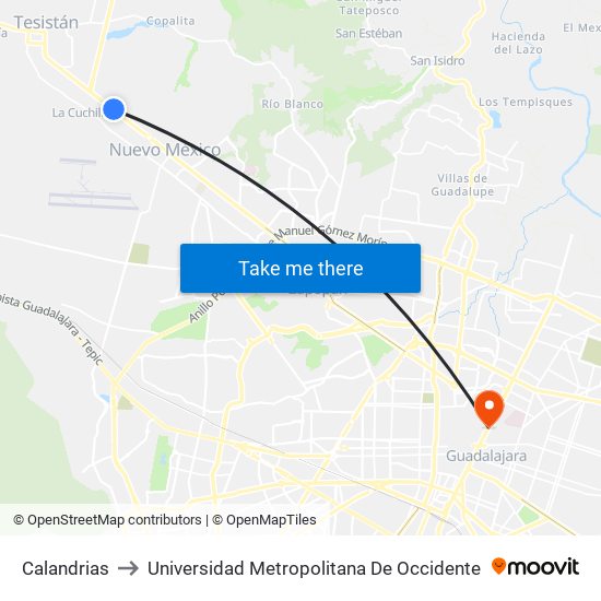 Calandrias to Universidad Metropolitana De Occidente map