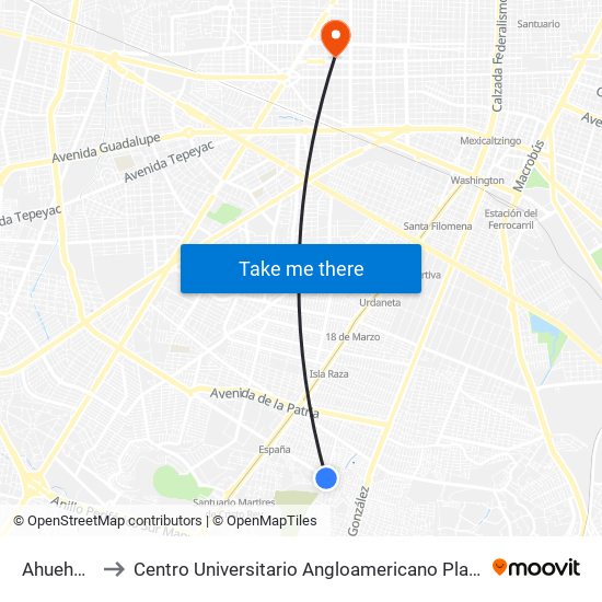 Ahuehuetes to Centro Universitario Angloamericano Plantel Guadalajara map