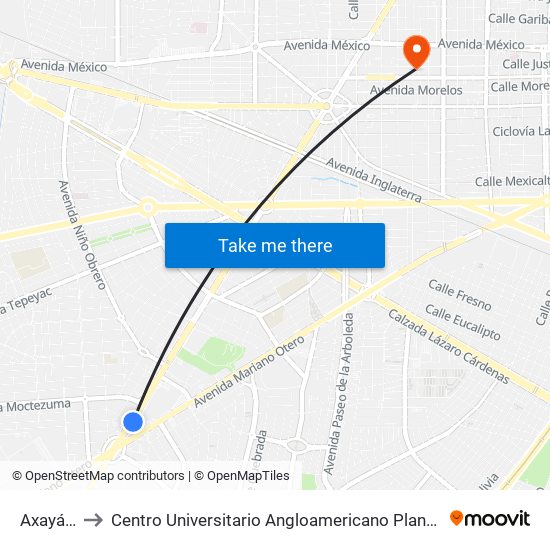 Axayácatl to Centro Universitario Angloamericano Plantel Guadalajara map