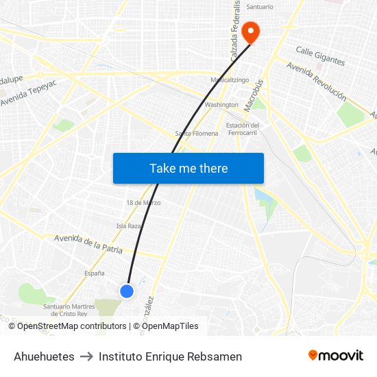 Ahuehuetes to Instituto Enrique Rebsamen map