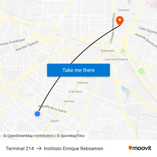 Terminal 214 to Instituto Enrique Rebsamen map
