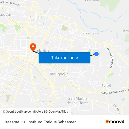 Irasema to Instituto Enrique Rebsamen map