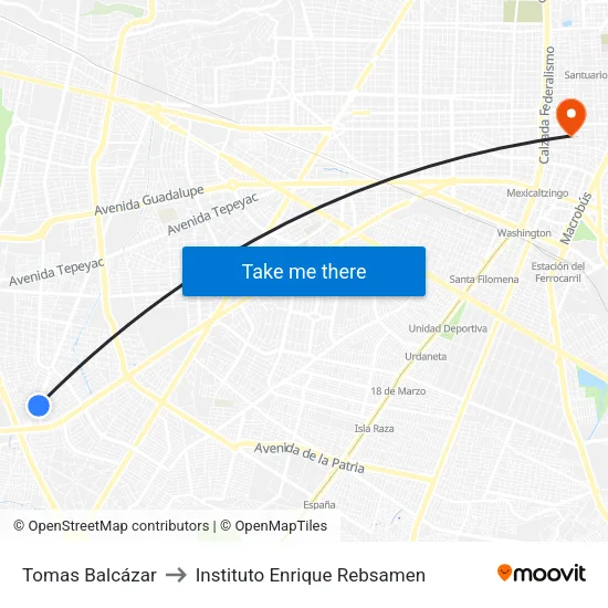 Tomas Balcázar to Instituto Enrique Rebsamen map