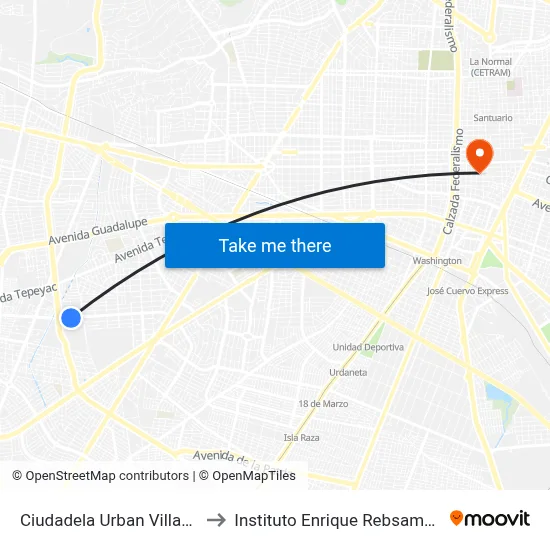 Ciudadela Urban Village to Instituto Enrique Rebsamen map