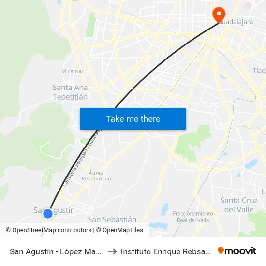 San Agustín - López Mateos to Instituto Enrique Rebsamen map