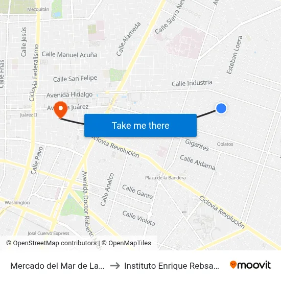 Mercado del Mar de La 34 to Instituto Enrique Rebsamen map