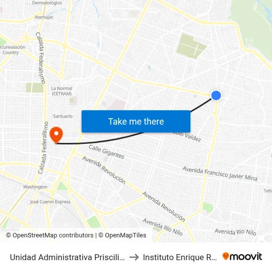 Unidad Administrativa Prisciliano Sánchez to Instituto Enrique Rebsamen map