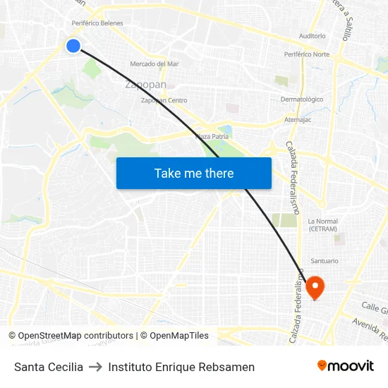 Santa Cecilia to Instituto Enrique Rebsamen map