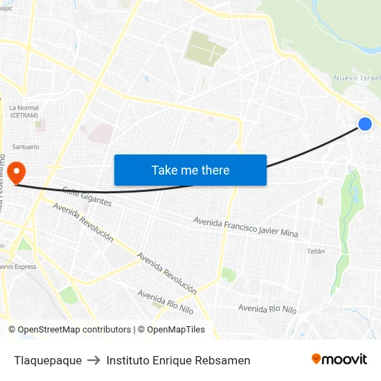 Tlaquepaque to Instituto Enrique Rebsamen map
