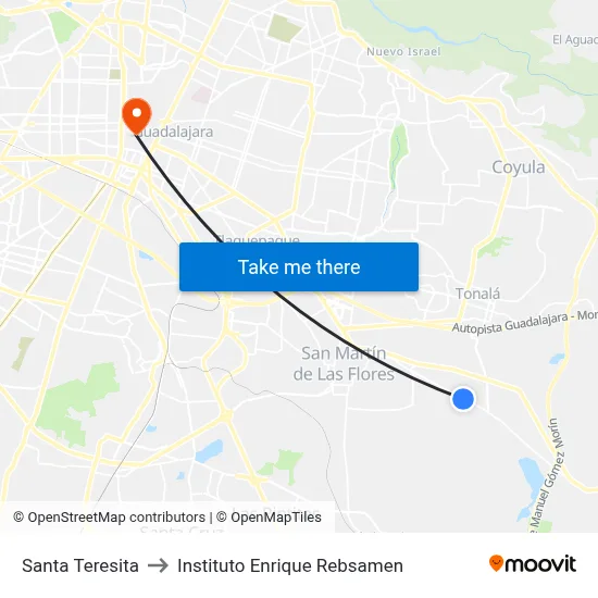 Santa Teresita to Instituto Enrique Rebsamen map
