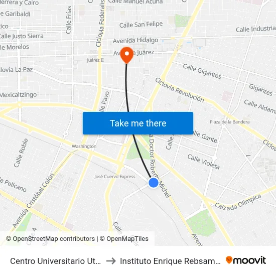 Centro Universitario Uteg to Instituto Enrique Rebsamen map