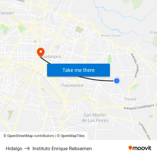 Hidalgo to Instituto Enrique Rebsamen map