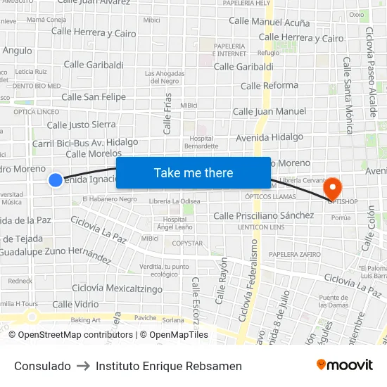 Consulado to Instituto Enrique Rebsamen map