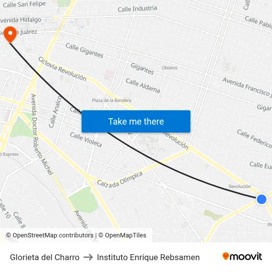 Glorieta del Charro to Instituto Enrique Rebsamen map