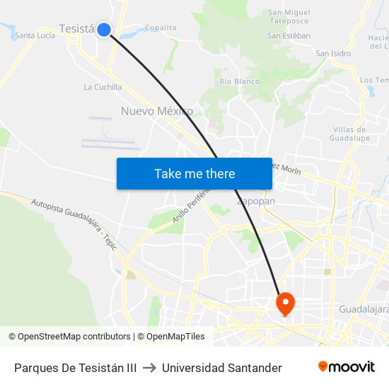 Parques De Tesistán III to Universidad Santander map