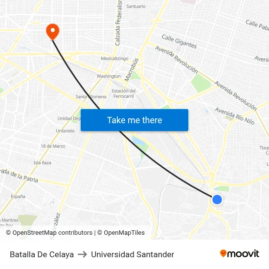 Batalla De Celaya to Universidad Santander map