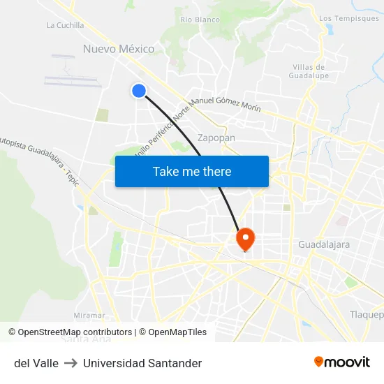 del Valle to Universidad Santander map