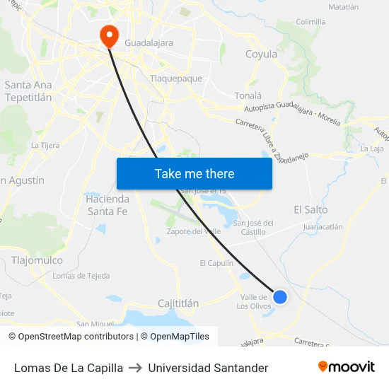 Lomas De La Capilla to Universidad Santander map