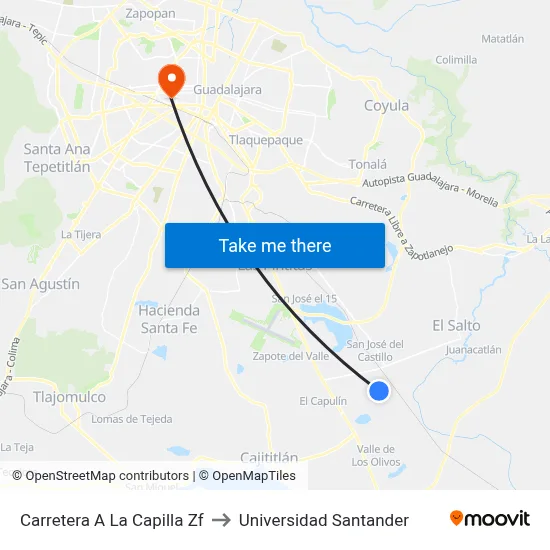 Carretera A La Capilla Zf to Universidad Santander map