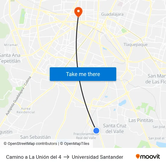 Camino a La Unión del 4 to Universidad Santander map