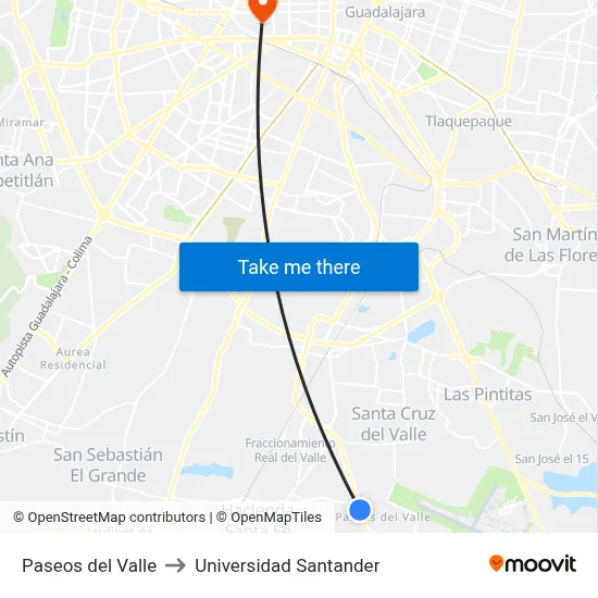 Paseos del Valle to Universidad Santander map