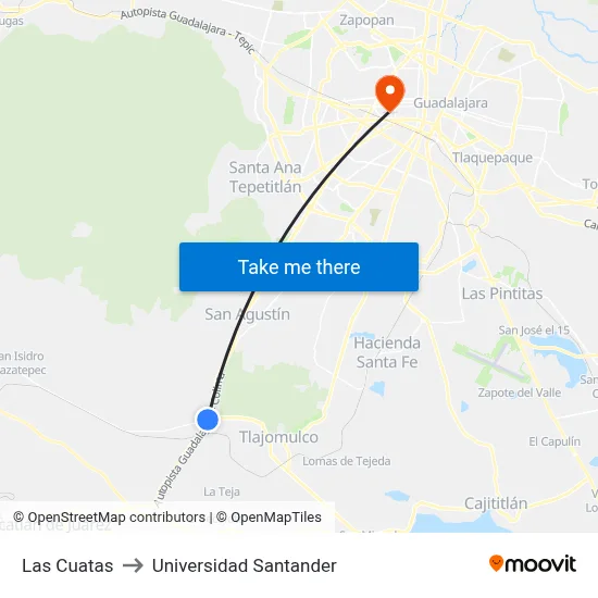 Las Cuatas to Universidad Santander map