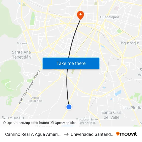 Camino Real A Agua Amarilla to Universidad Santander map